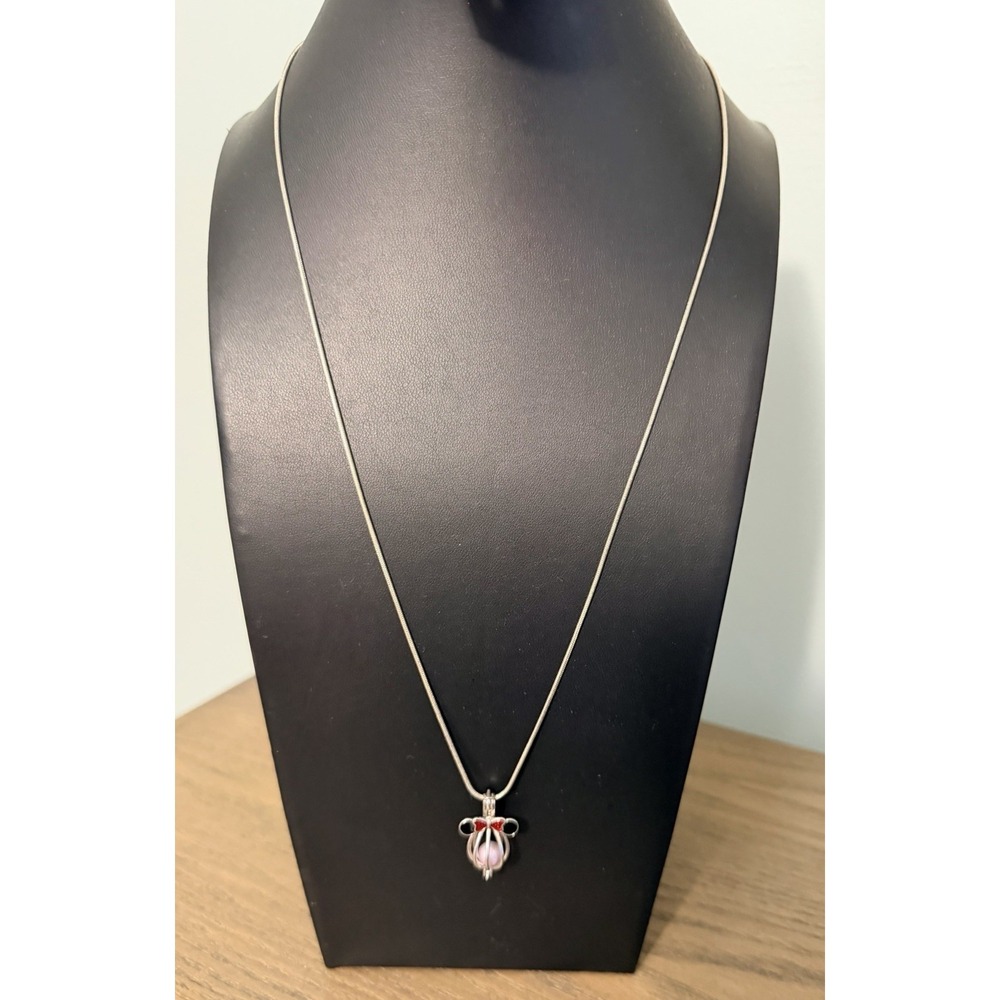 Disney‎ Minnie Mouse SS925 Pearl Cage Pendant Necklace Silver Snake Chain